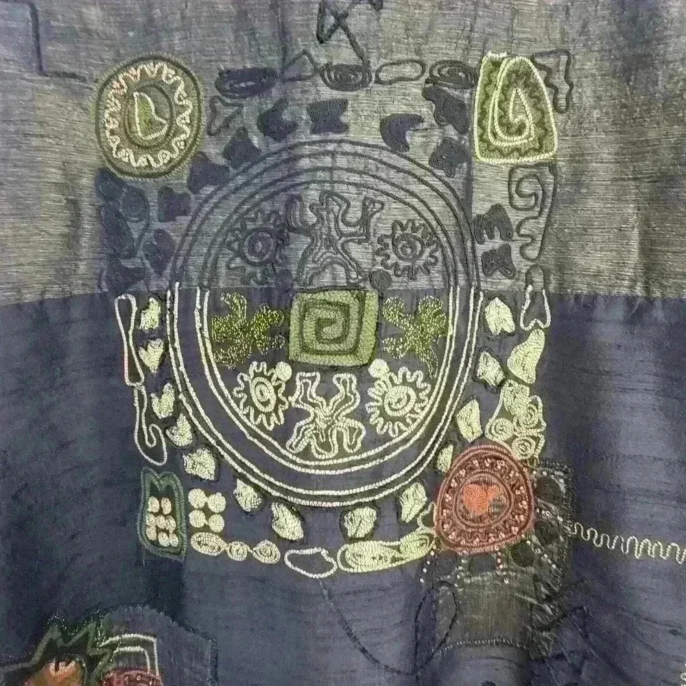 Vtg Chicos 3 Black Brown Silk Embroidered Asian Symbols Button Jacket Size XL - Picture 7 of 10
